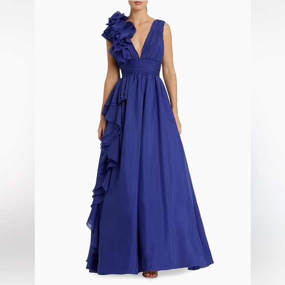 Mac Duggal Dresses & Skirts - Mac Duggal Cobalt Ruffle Detail Ruched Chiffon Ball Gown